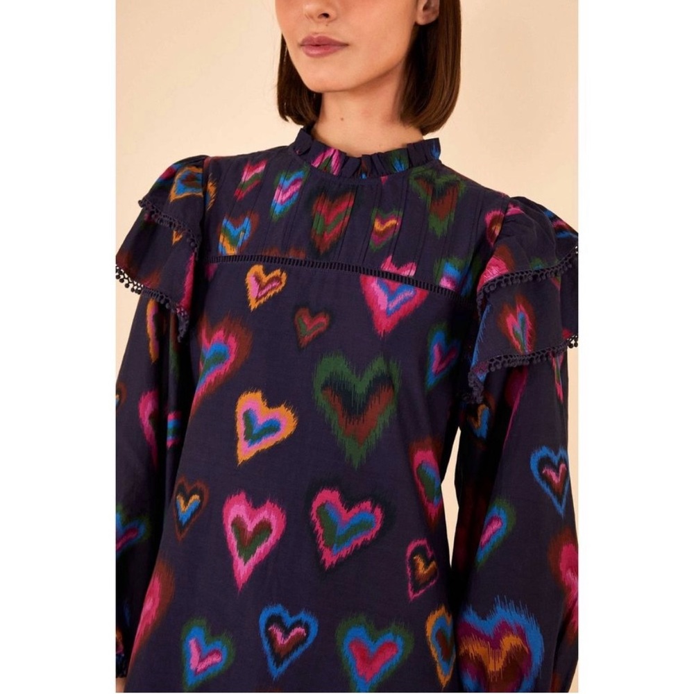 FARM RIO Navy Ikat Dyed Hearts Mini Dress - Picture 4 of 10
